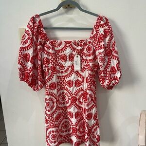 Size S Red & white puff sleeve dress, NWT. By Other